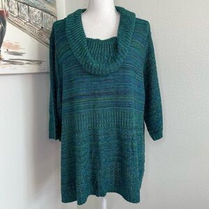 Catherines Green & Blue Cowl Neck Sweater | 2X Petite